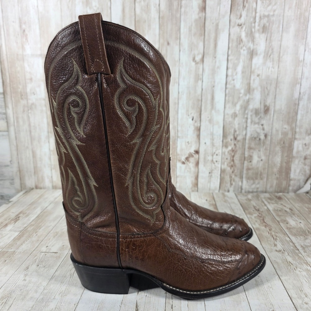 Tony Lama Mens 9 EE Brown Ostrich Leather Western Cowboy Boots CZ932 USA Made